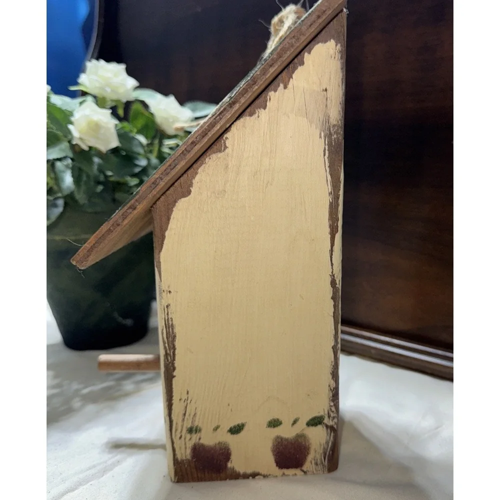 Decorative Wooden Bird‎ House Green Color Features Squares Colors, Apple On Top